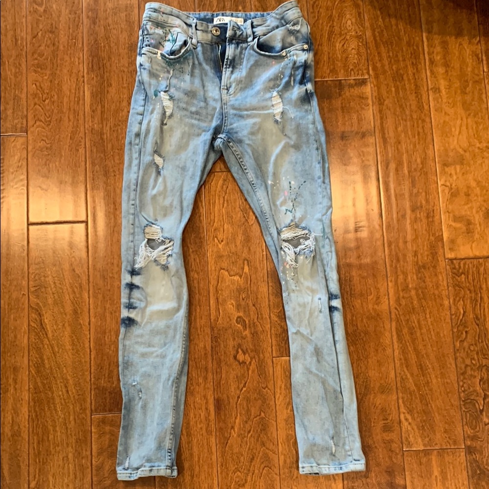 Zara Blue Skinny Distressed Jeans